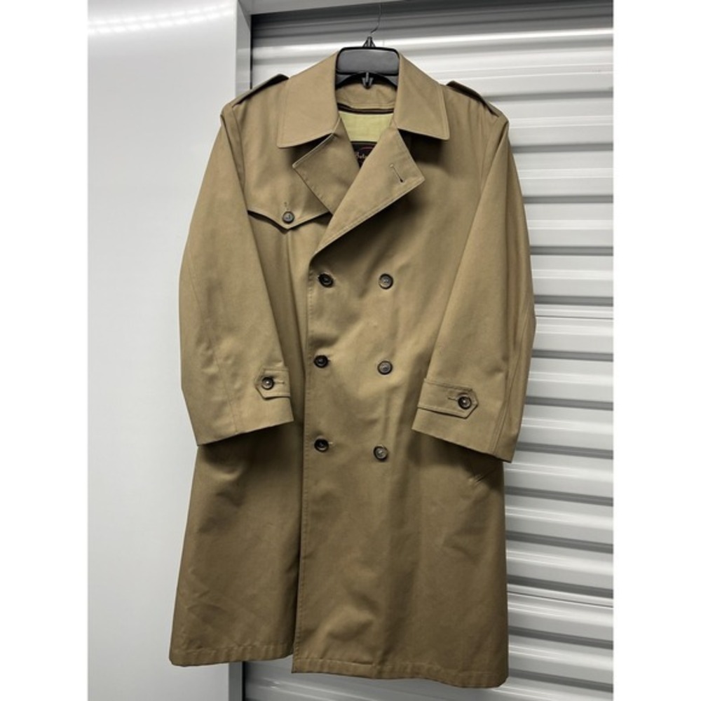 Vintage Botany 500 Coat Mens 38 Short Beige Belted Trench Faux Fur Lined USA